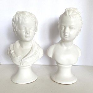 Porcelain Busts Napcoware Brother Sister Vintage Japan Ceramic Statue Victorian